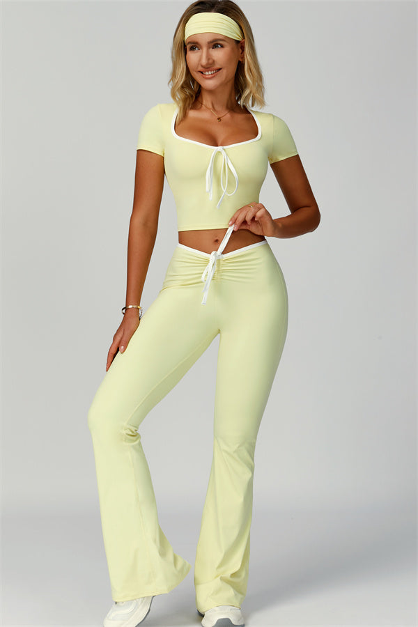 The Skyline Tie Top Flared Leggings Headband 3-Piece Set