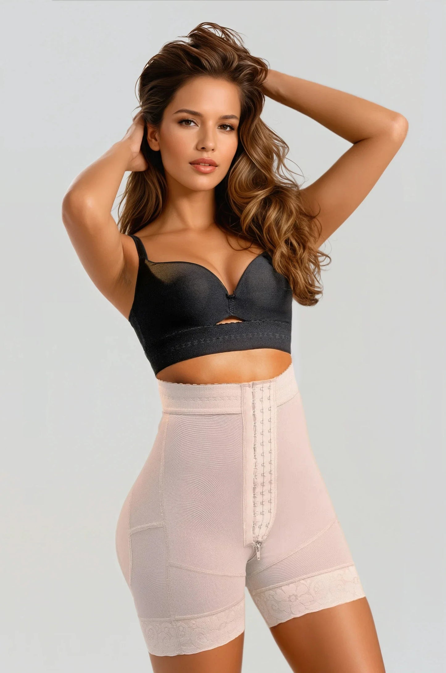 Mid Thigh Hook & Eye High Waist Short