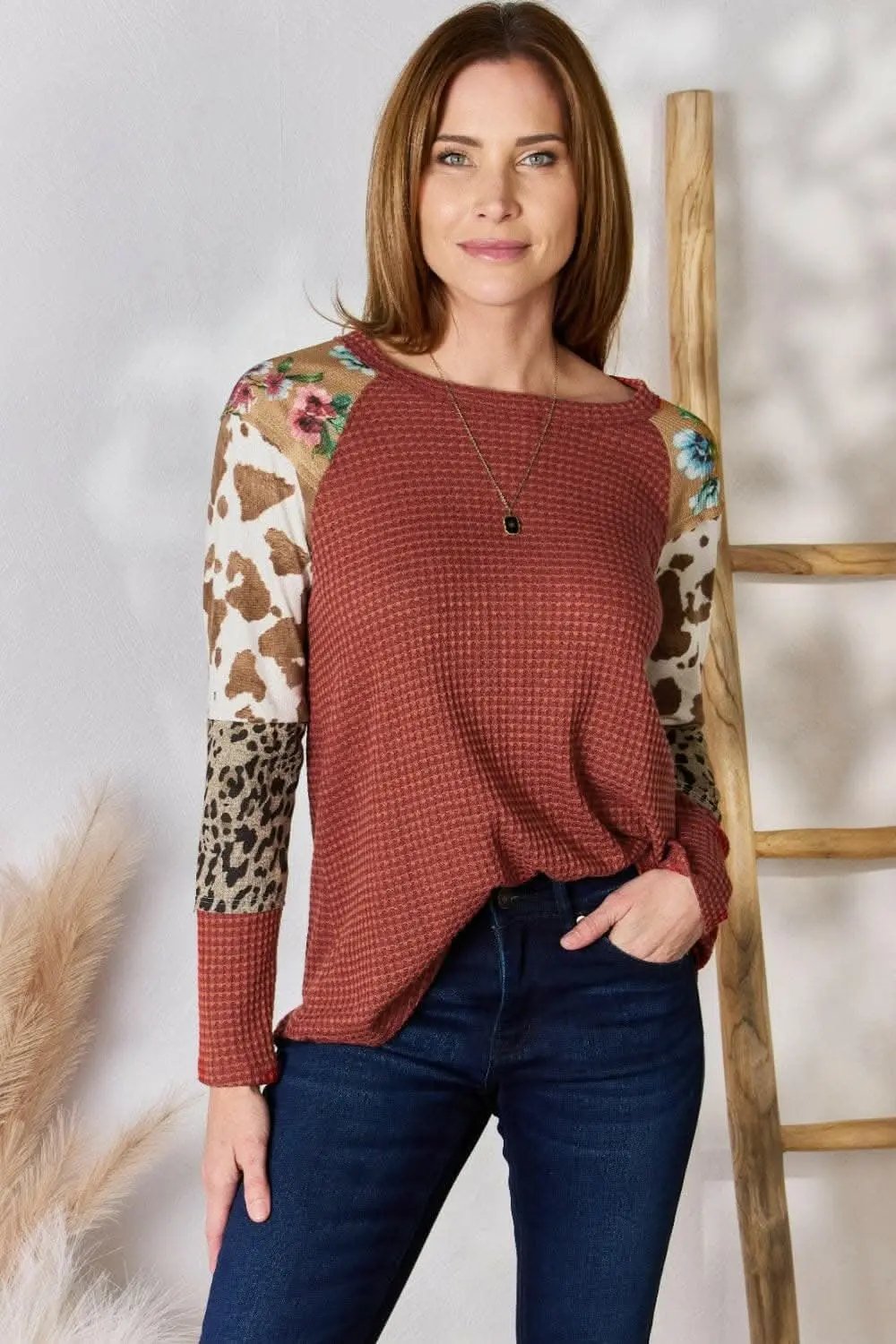 Leopard Knit Blouse - Long Sleeve - Relaxed Fit