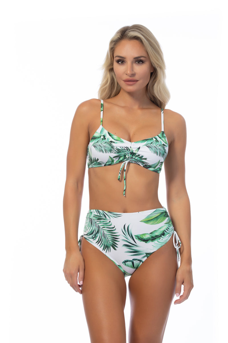 TROPICAL LEAF RUCHING DETAIL BIKINI SET
