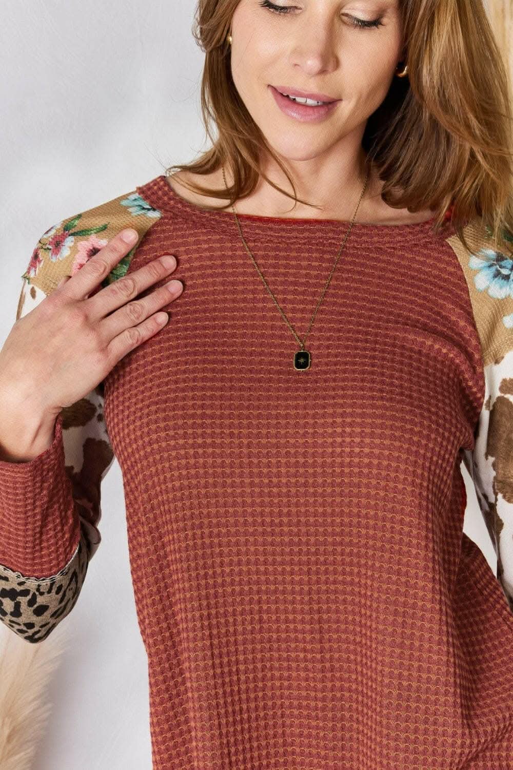 Leopard Knit Blouse - Long Sleeve - Relaxed Fit
