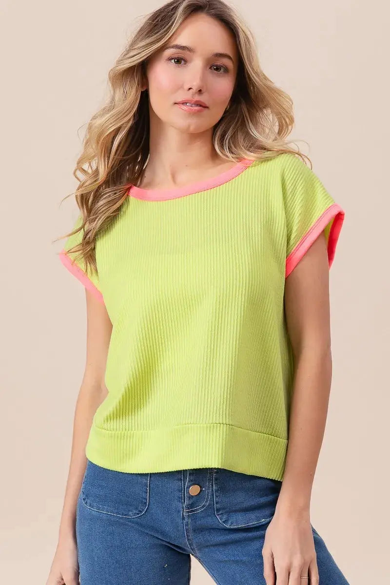 Cord Rib Knit Top - Soft & Comfortable - Casual Tee