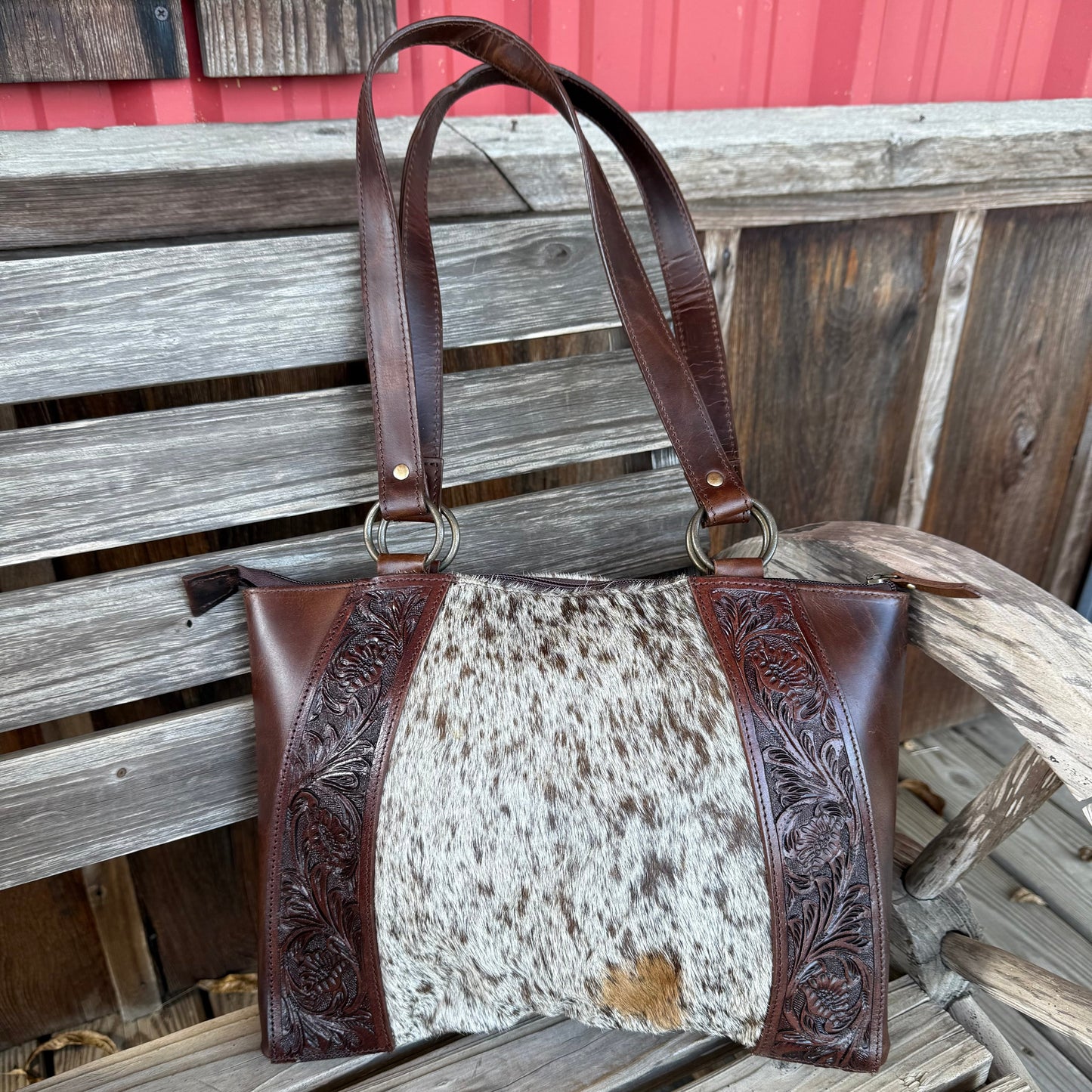 Floral Cowhide Tote Bag