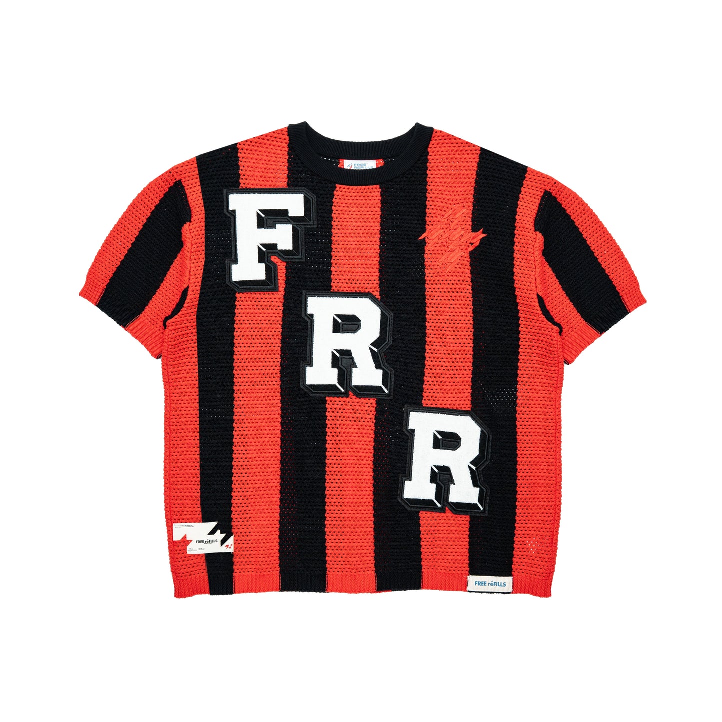 Striped Crochet Knit Jersey Shirt - Red