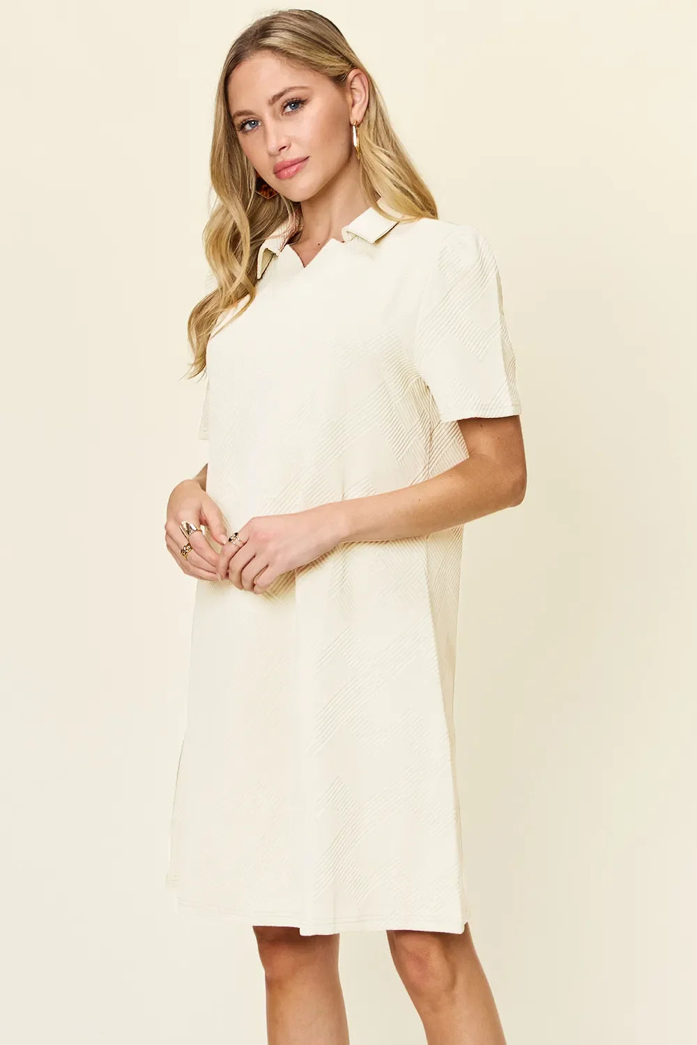 Double Take Textured Collared Short Sleeve Dress