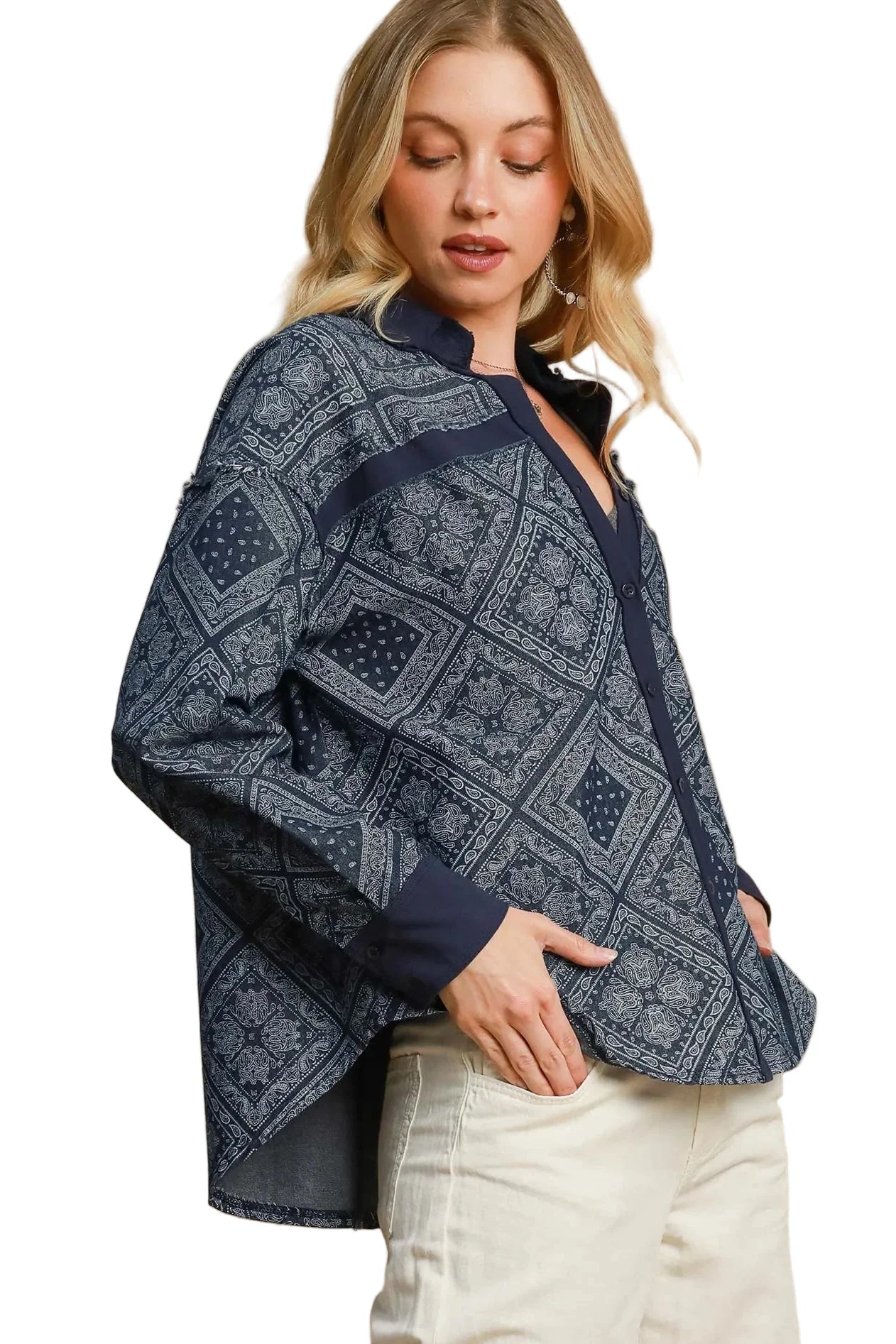 Paisley Print Denim Shirt Jacket
