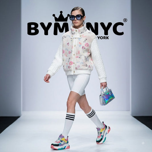 Women's White Fleece Cable Knit Bomber Jacket Floral Printed BYMANYC ® New York CONTEMPORARY VIBRANT MODERN OUTERWEAR - New Collection