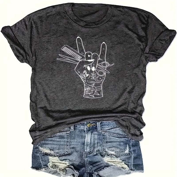Print Crew Neck T-shirt, Casual Short Sleeve Top