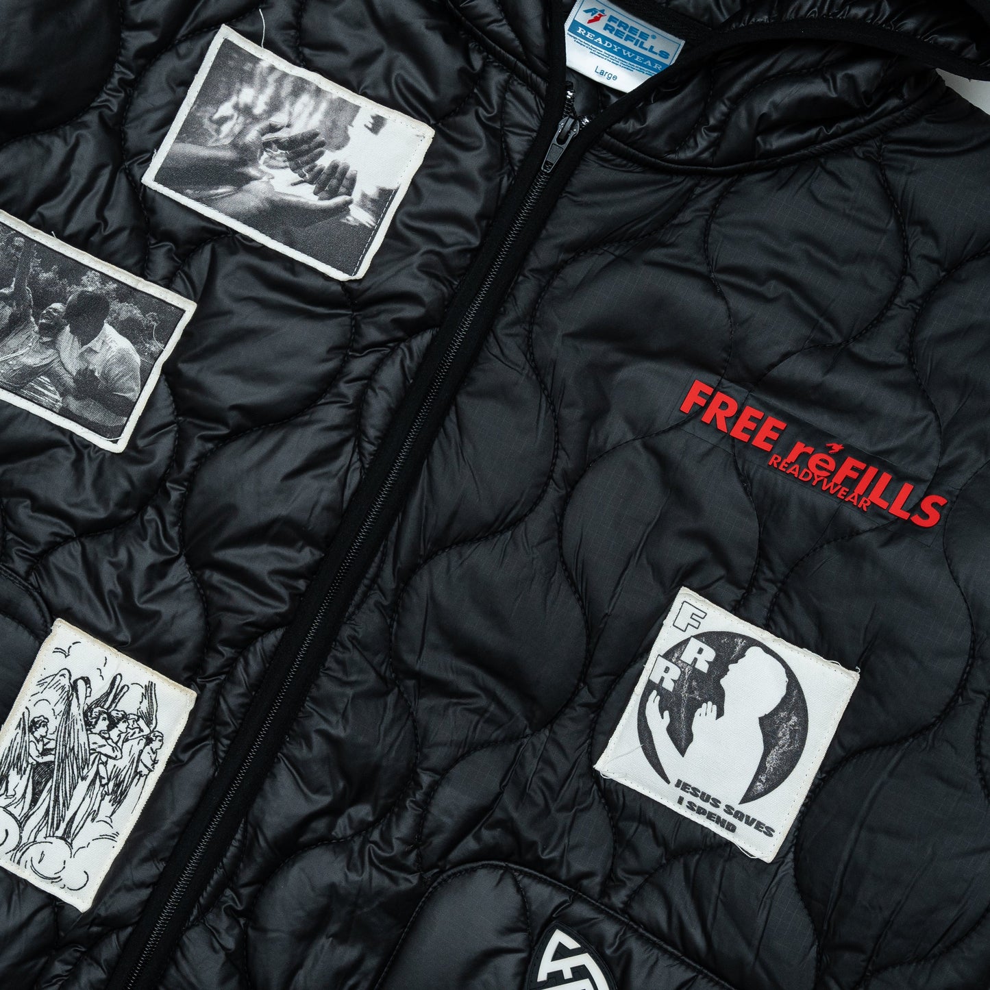 Nylon Quilted Zip-Up Jacket - Black