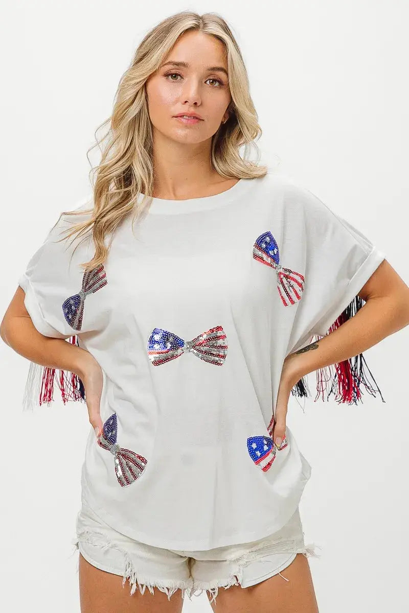 Women's T-Shirt - Sequin Flag - Patriotic USA
