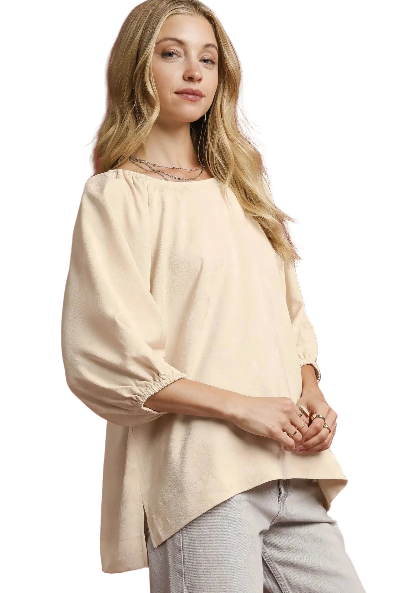 Side Slit 3/4 Sleeve Blouse