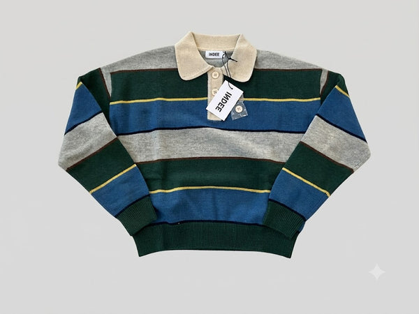 Indee - Wishes Multicolored Striped Polo Collar Pullover, Navy
