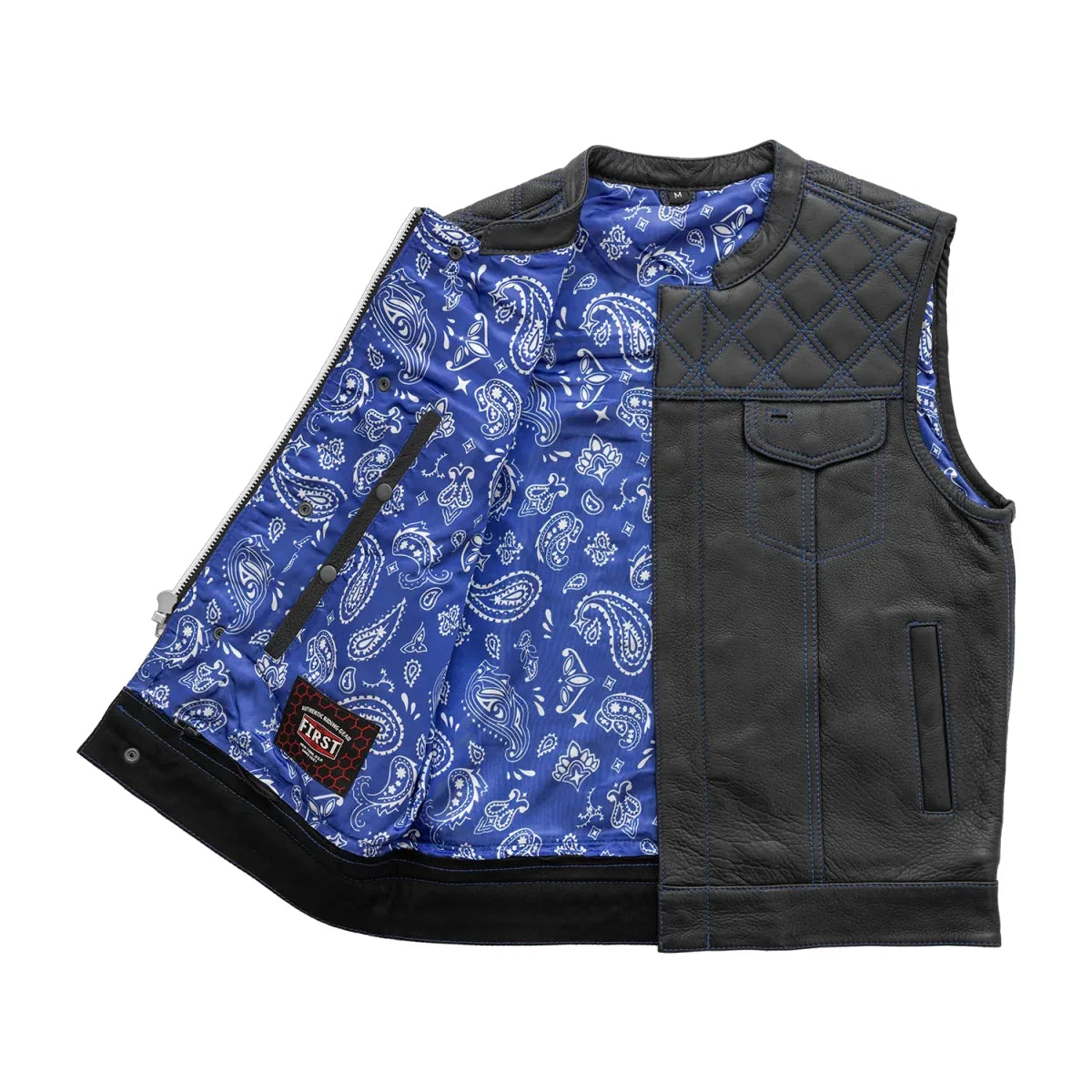 Downside Men's Motorcycle Leather Vest Orange and Green