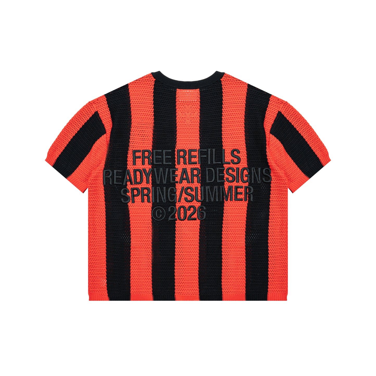 Striped Crochet Knit Jersey Shirt - Red