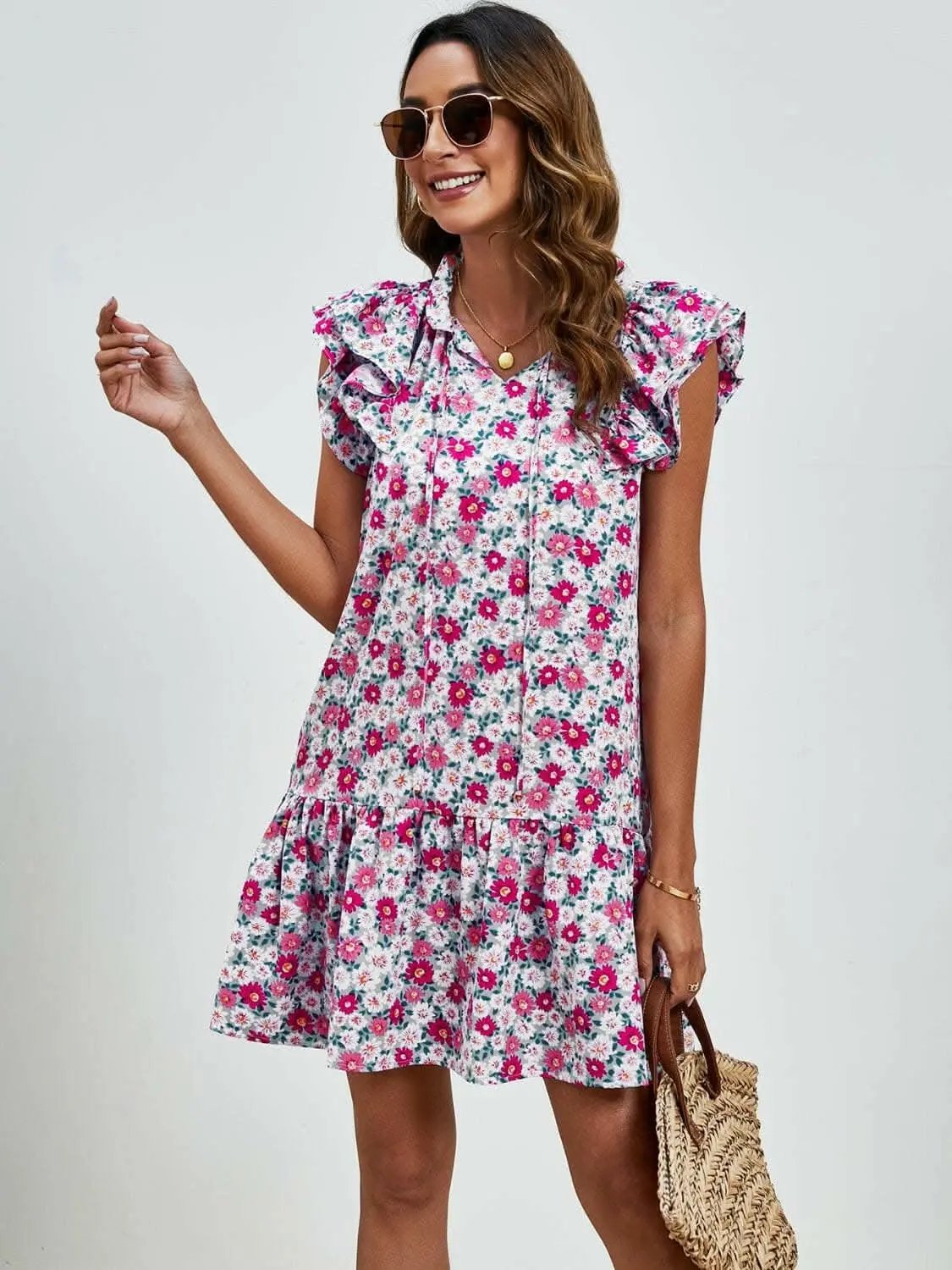 Trendsi swimwear - Floral Cap Sleeve Mini Dress
