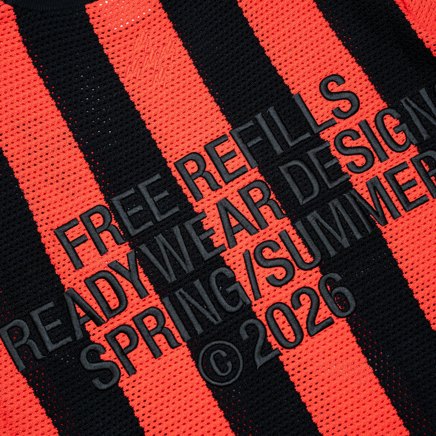 Striped Crochet Knit Jersey Shirt - Red