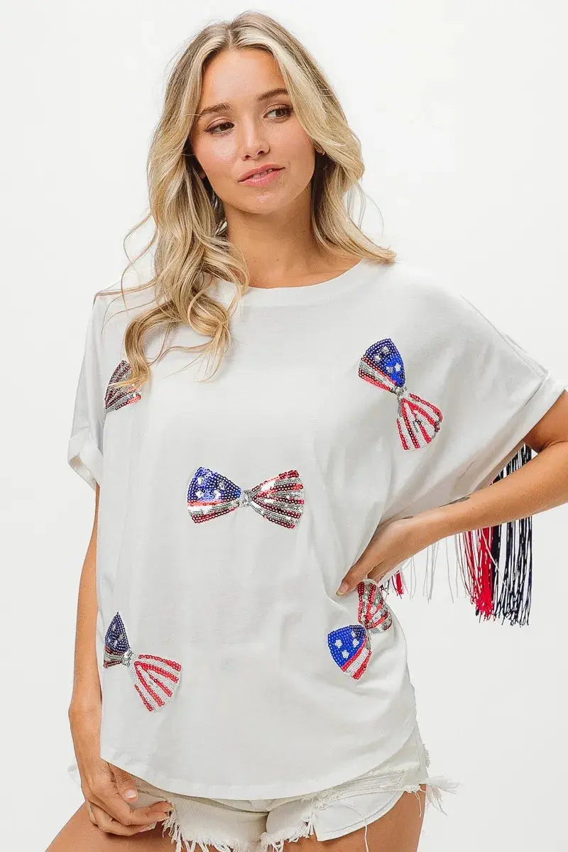 Women's T-Shirt - Sequin Flag - Patriotic USA