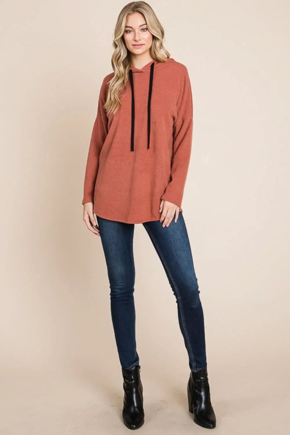 Trendsi Contrast Knit Hoodie Women's Casual Drop Shoulder Sweatshirt - Comfy & Stylish