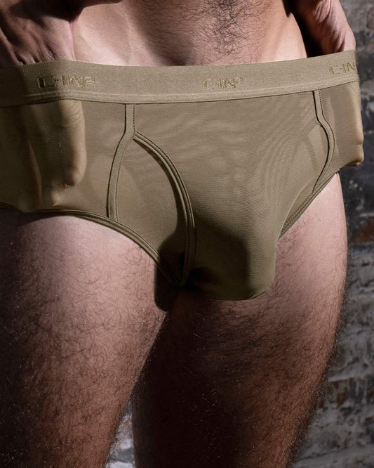 Sheer Fly Front Brief Dark Nude