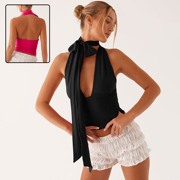 Women's Scarf Lace-Up Low-Cut Back Cutout Sling Top