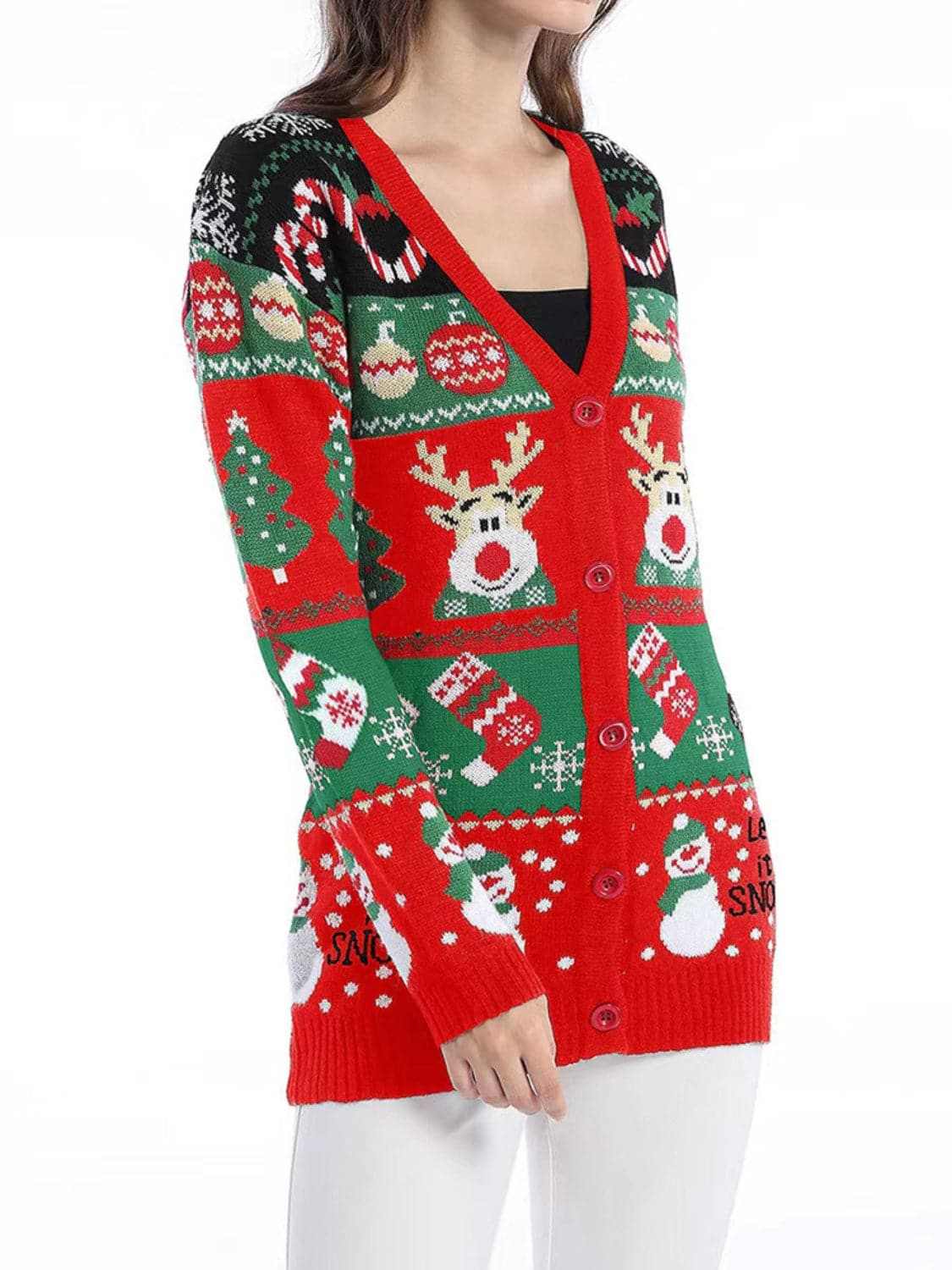 Trendsi Reindeer Print Cardigan for Women