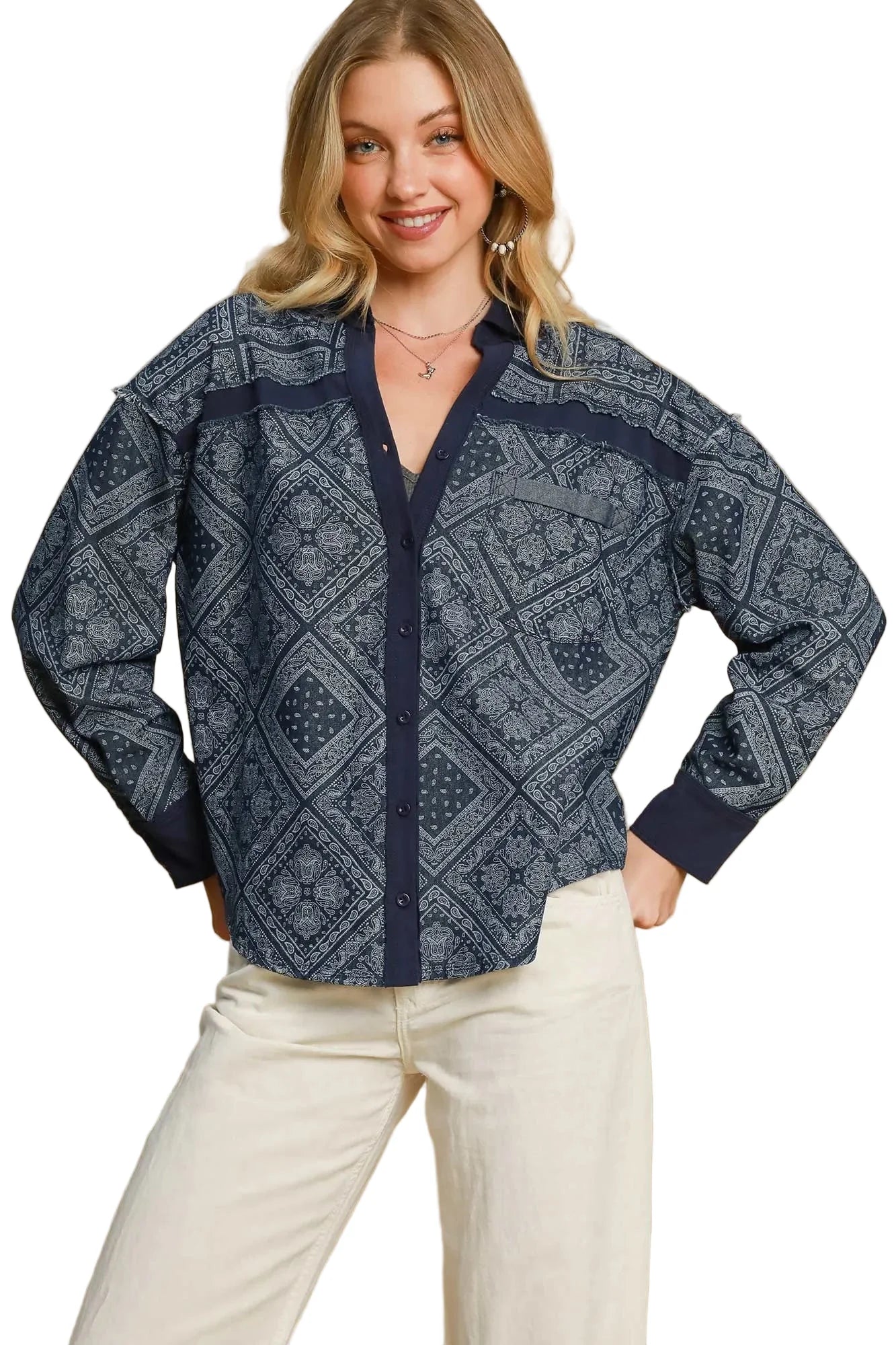 Paisley Print Denim Shirt Jacket