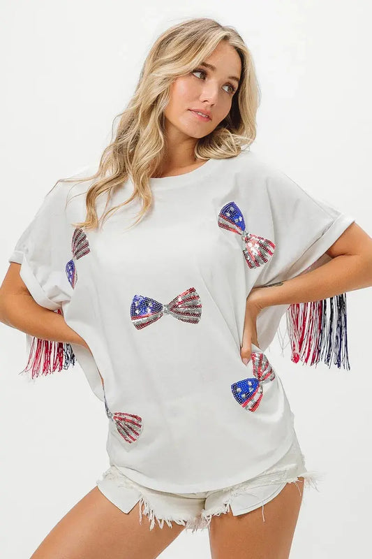 Women's T-Shirt - Sequin Flag - Patriotic USA