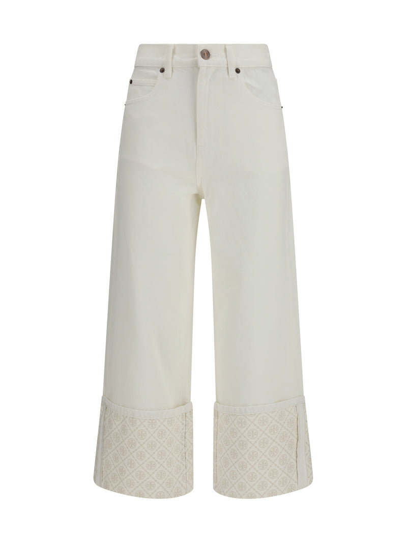 Straight-Leg Jeans With T Monogram Cuffs, White