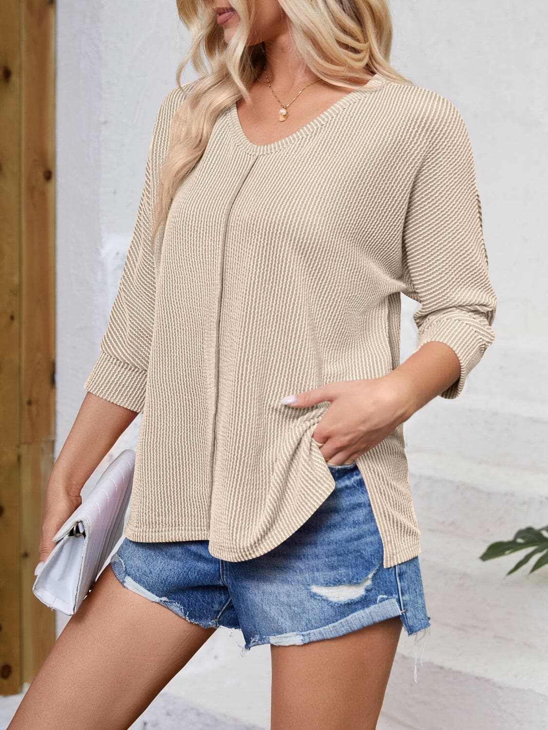 Trendsi just arrived - Textured 3/4 sleeve blouse