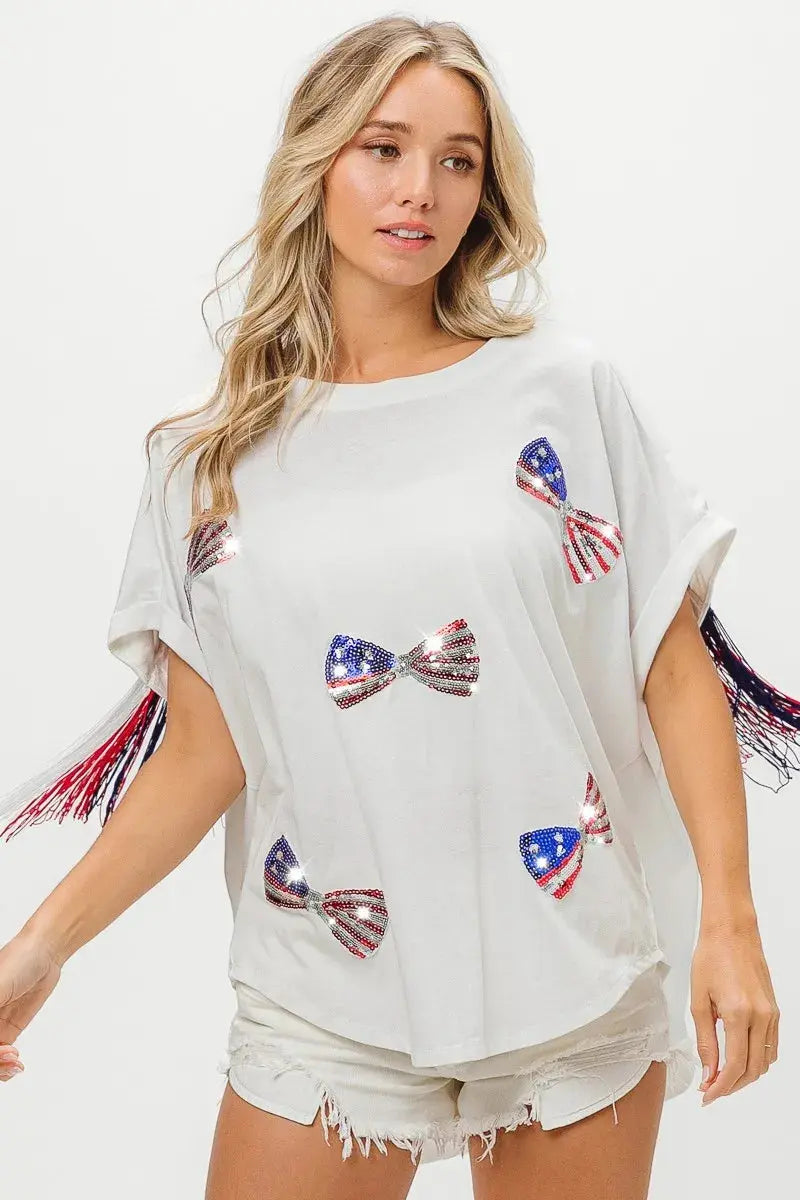 Women's T-Shirt - Sequin Flag - Patriotic USA