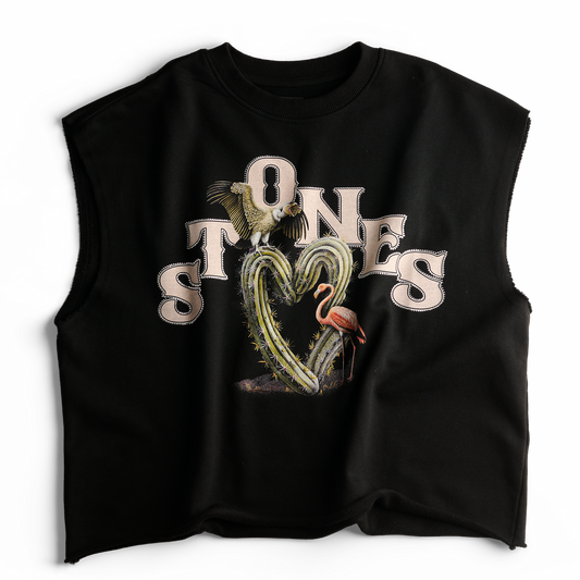 Paradise Cactus Rhinestones Sleveless Shirt - Black