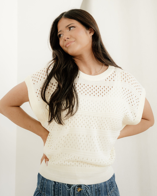 Noah Hollow Out Knit Round Neck Dolman Sweater