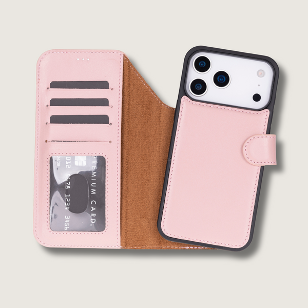 Leather iPhone 18 Pro  Wallet Case – Pink - Austin