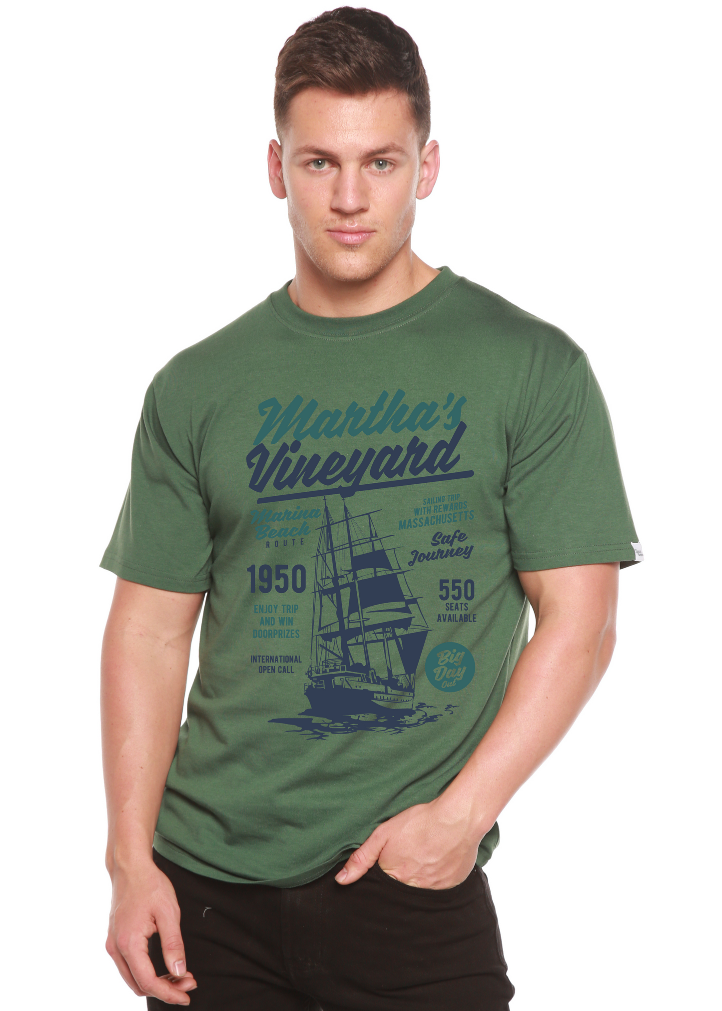 Martha's vineyard Men's Bamboo Viscose/Organic Cotton Short Sleeve Graphic T-Shirt