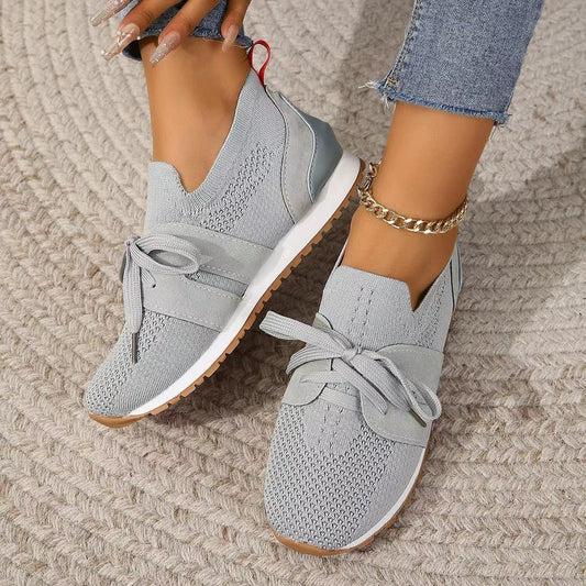 Women’s Lace‑Up Mesh Walking Flats