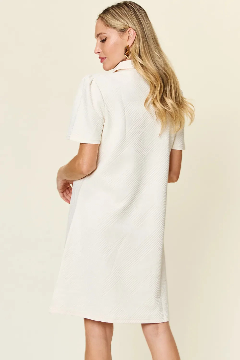 Double Take Textured Collared Short Sleeve Dress