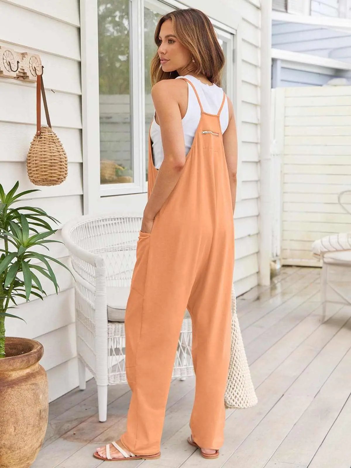 Trendsi V-Neck Jumpsuit Women's Casual Romper Comfy Pocket One-Piece