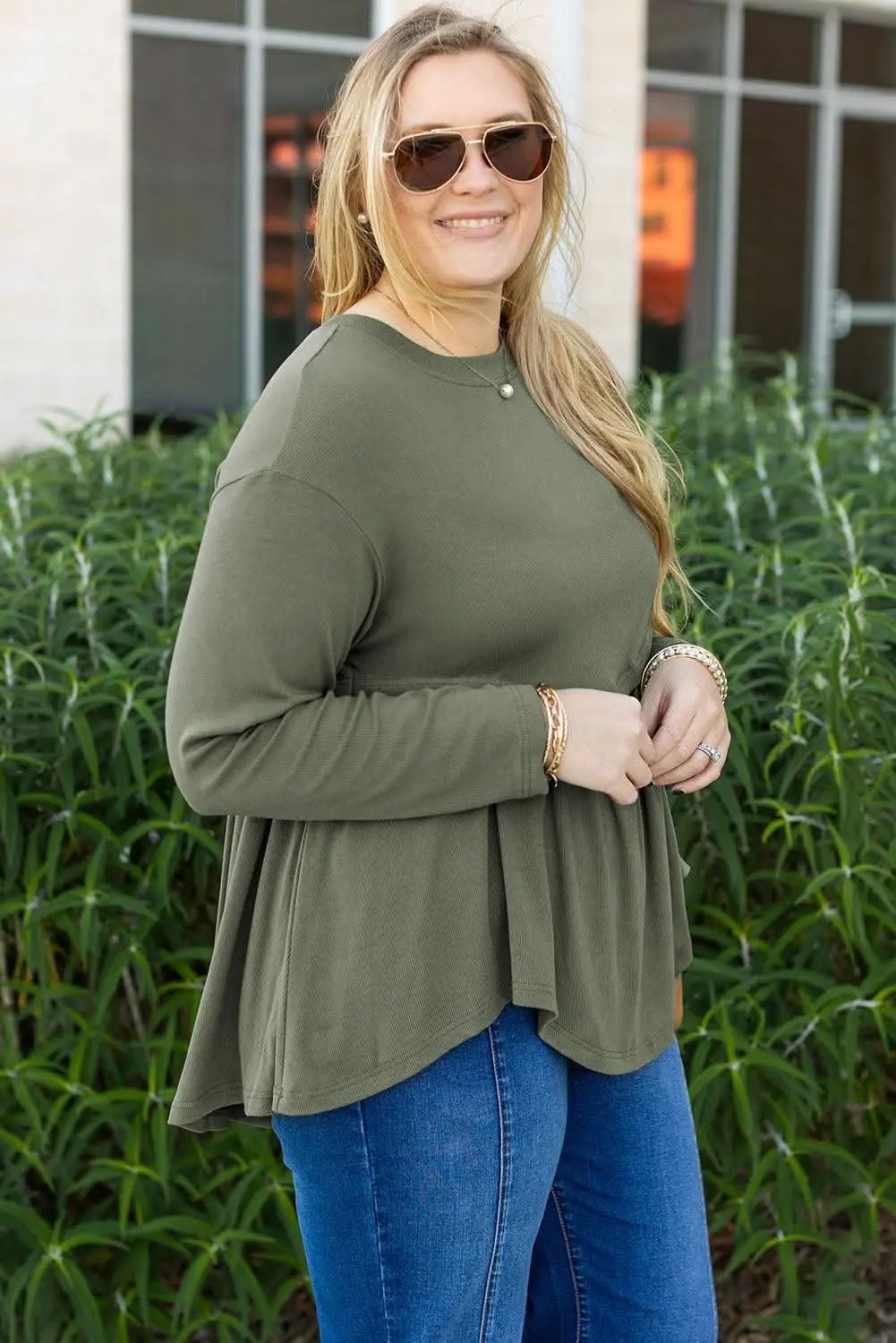 Love Salve Mist Green Plus Size Women's Babydoll Top: Comfy & Fashionable