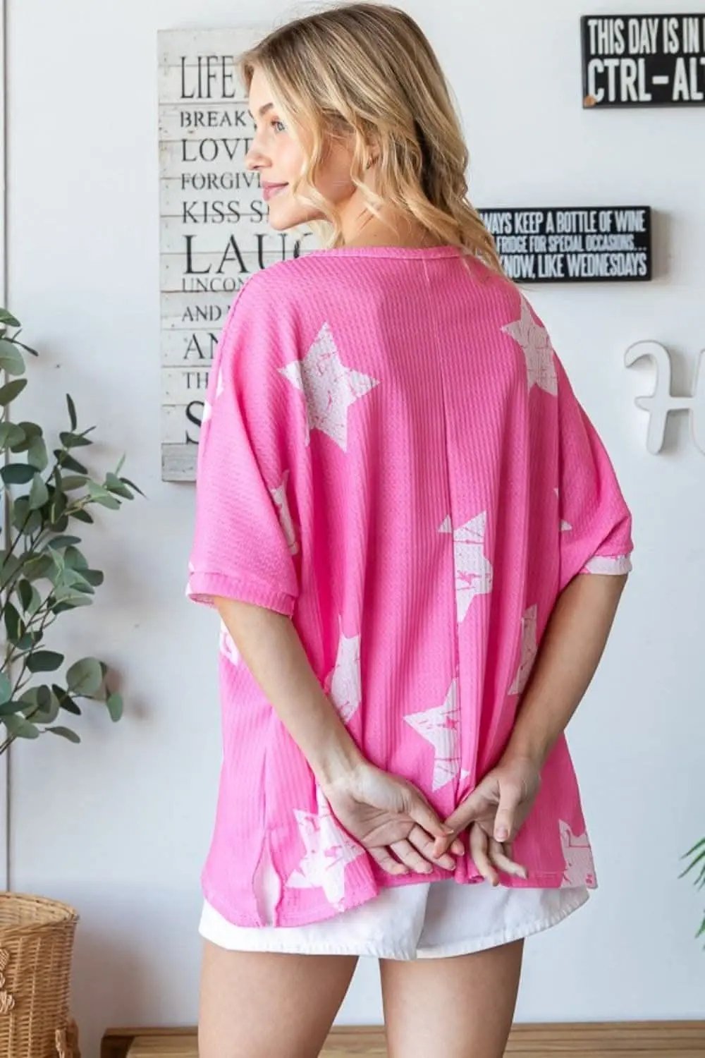 Trendsi Star Waffle Tee Women's Casual Top Comfy Oversized T-Shirt