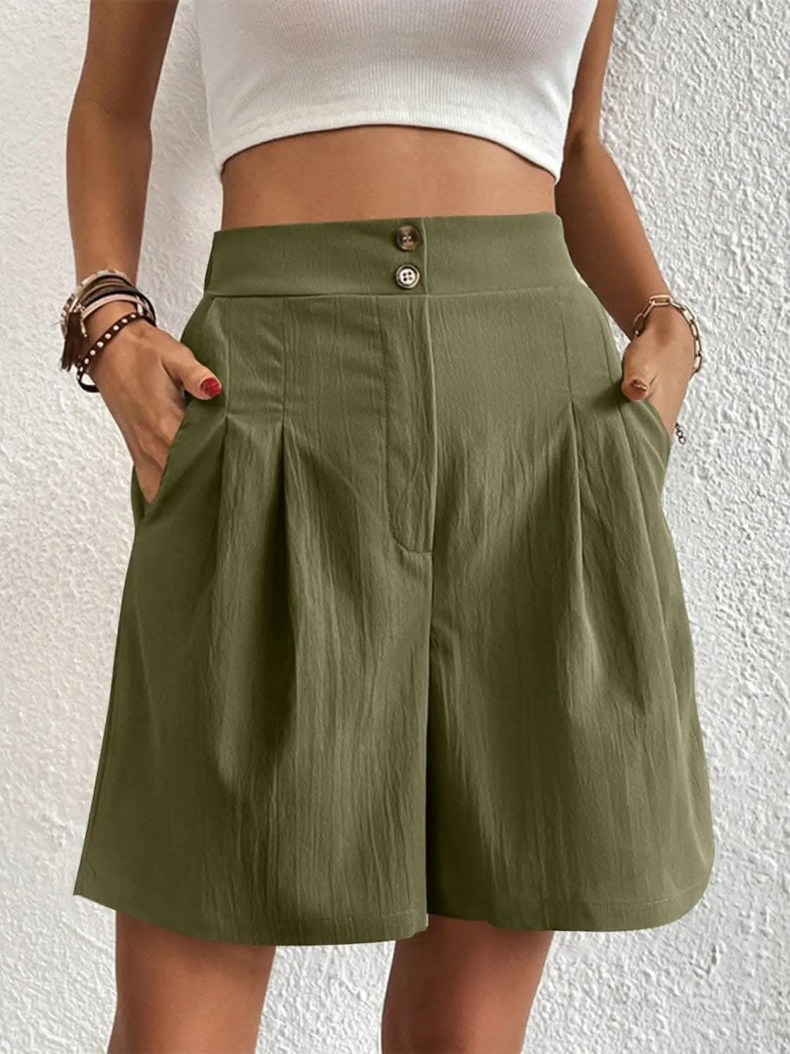 Trendsi High-waisted pocket shorts for women