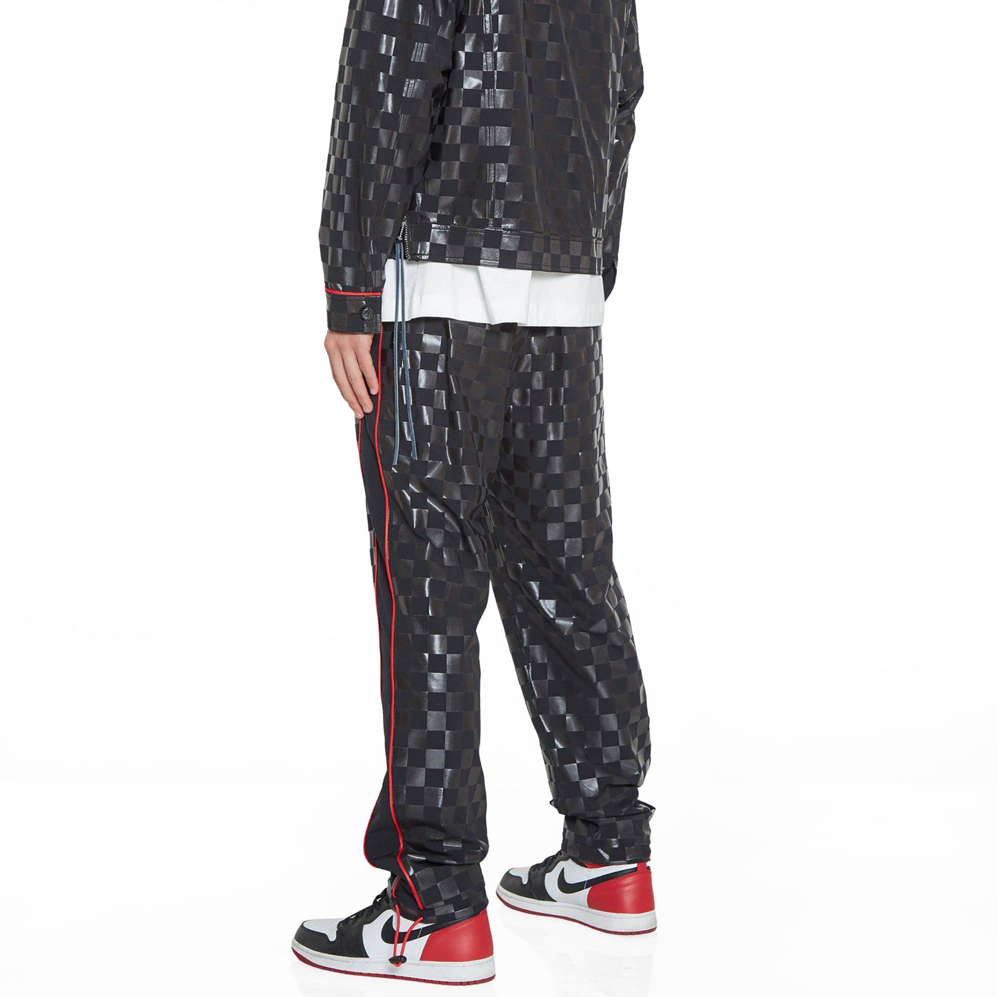 Konus Men's Tonal Checker Printed Pants in Black