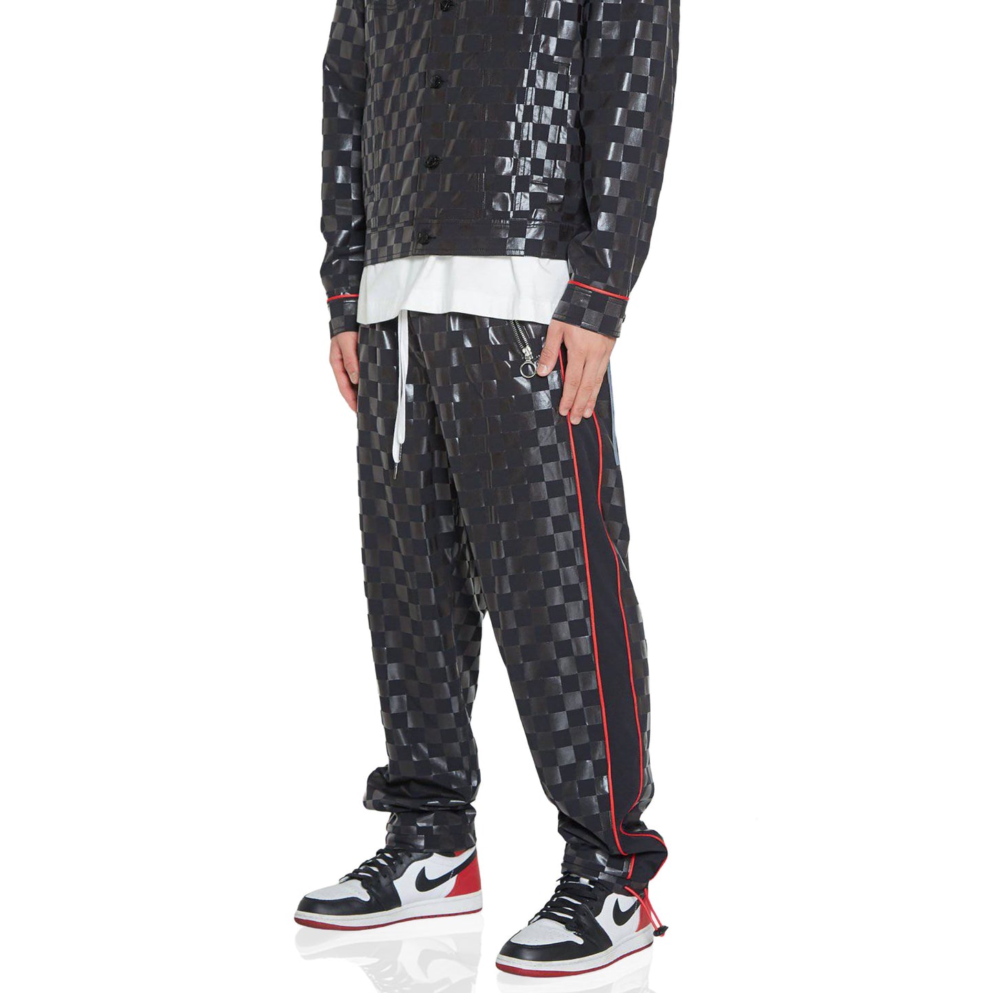 Konus Men's Tonal Checker Printed Pants in Black