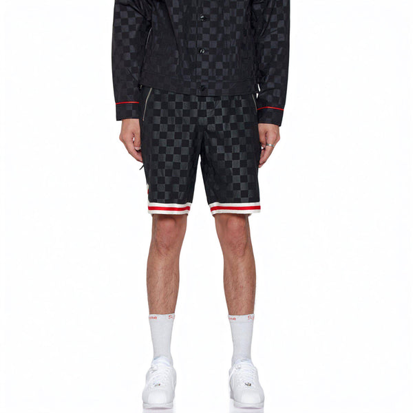 Konus Men's Tonal Checkered Shorts with Tape in Black