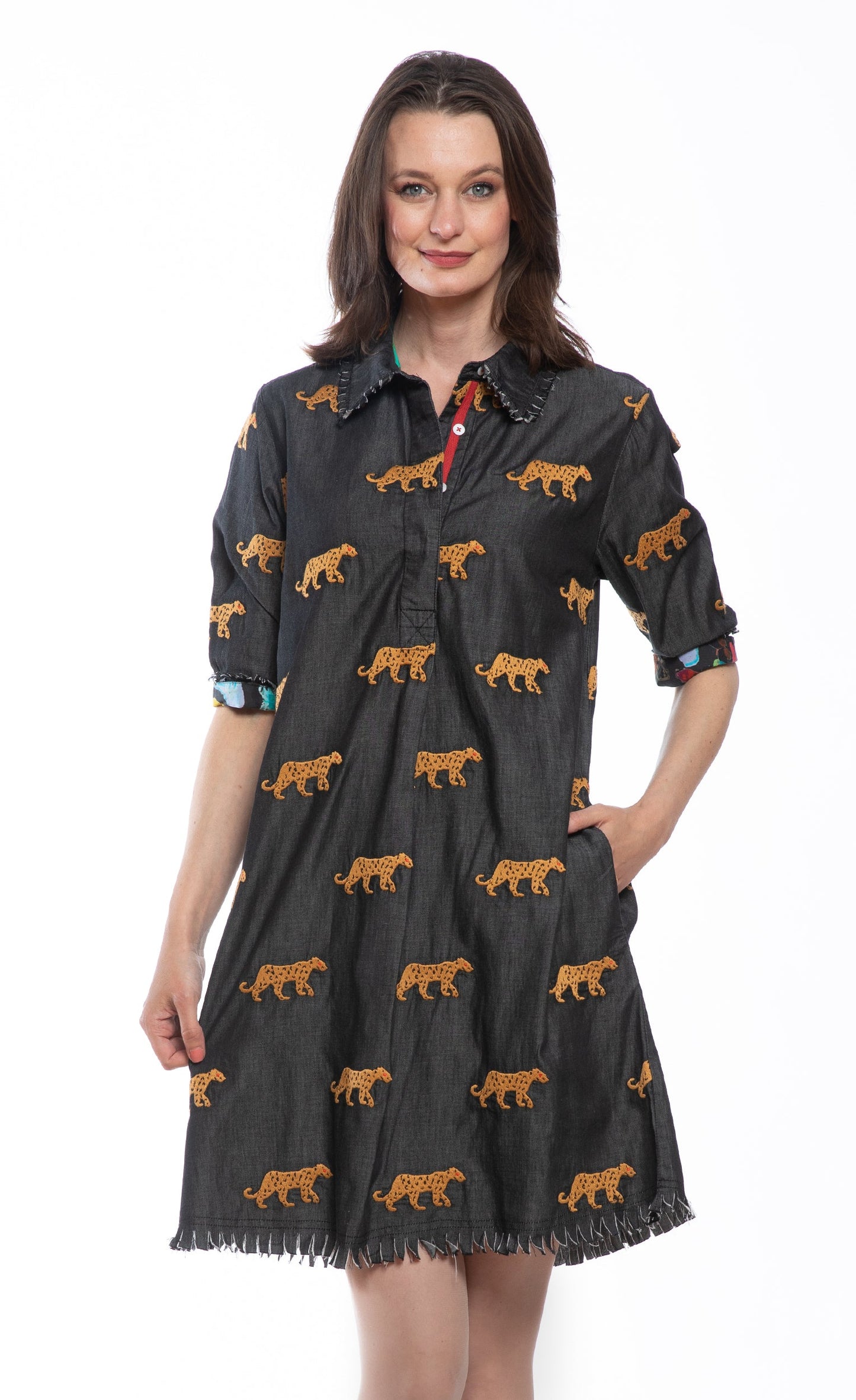 Chatham Dress Black Cheetah Embroidery Dress