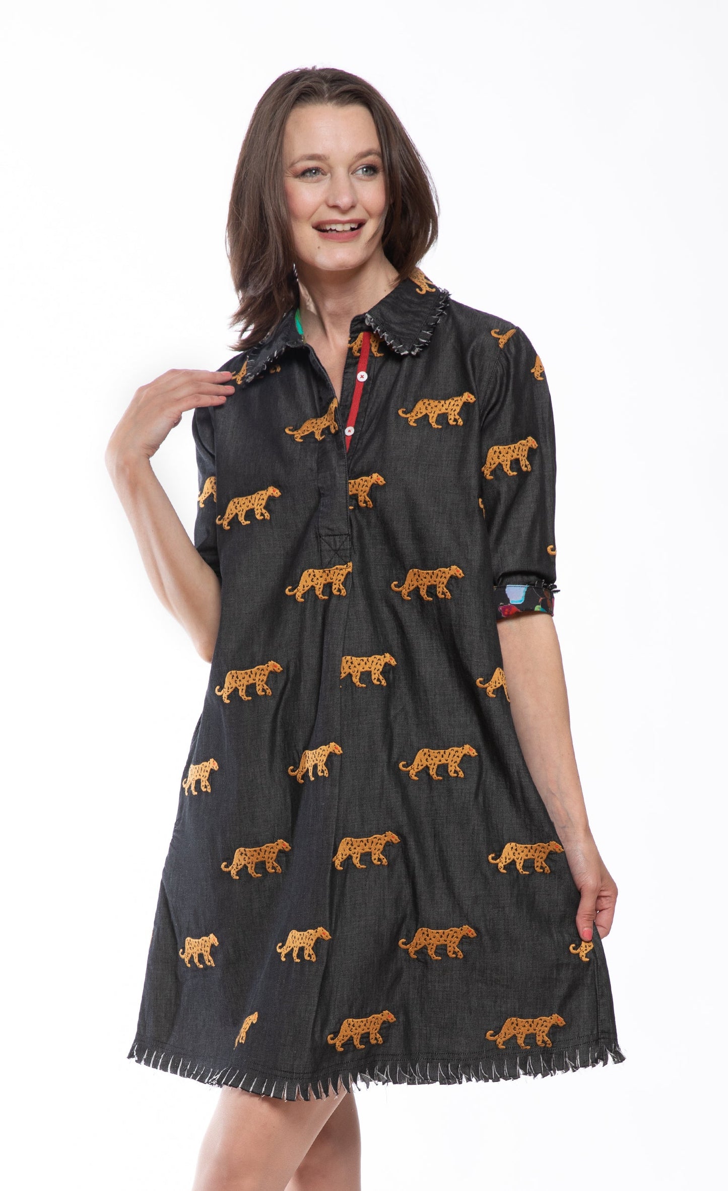 Chatham Dress Black Cheetah Embroidery Dress