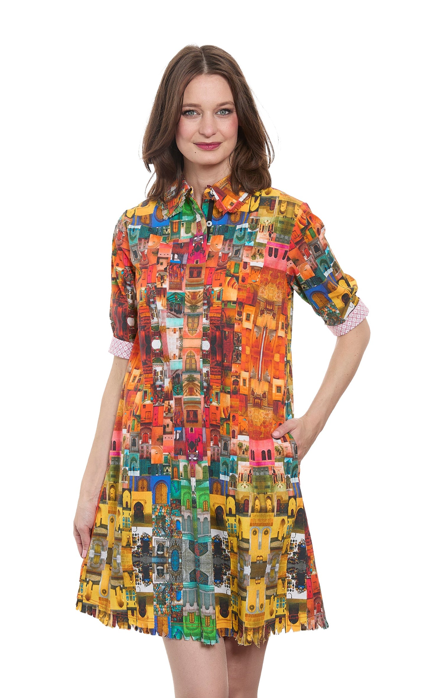 Chatham Dress Multi Doors Print
