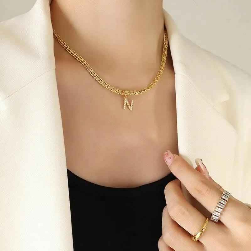 Trendsi Necklaces - Brass zircon letter pendant necklace