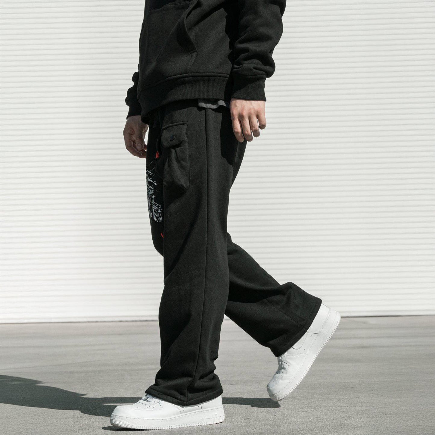 Konus Men's Wide Print Patch French Terry Sweatpants in Black