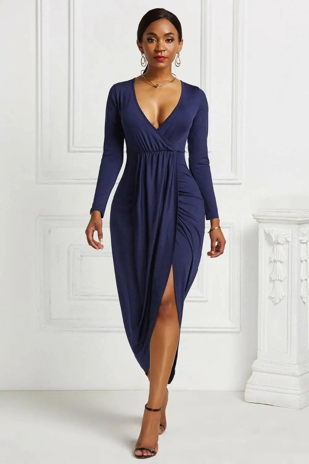 Trendsi Elegant ruched surplice dress