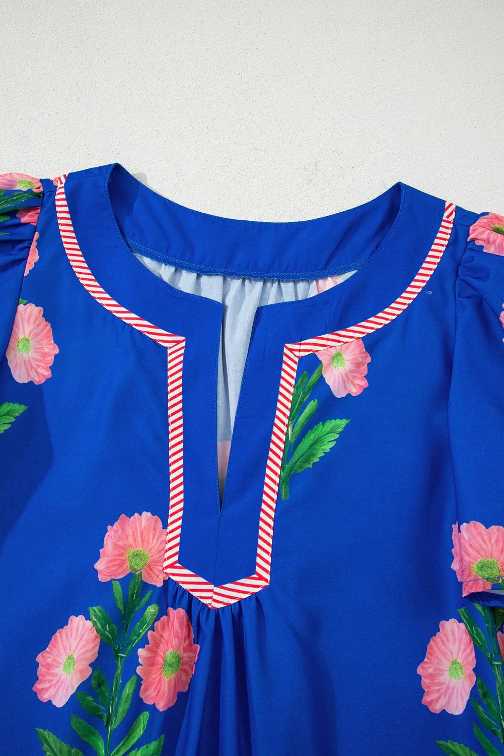 Mini Dress - Blue Floral Short Sleeve - Southern Belle Style